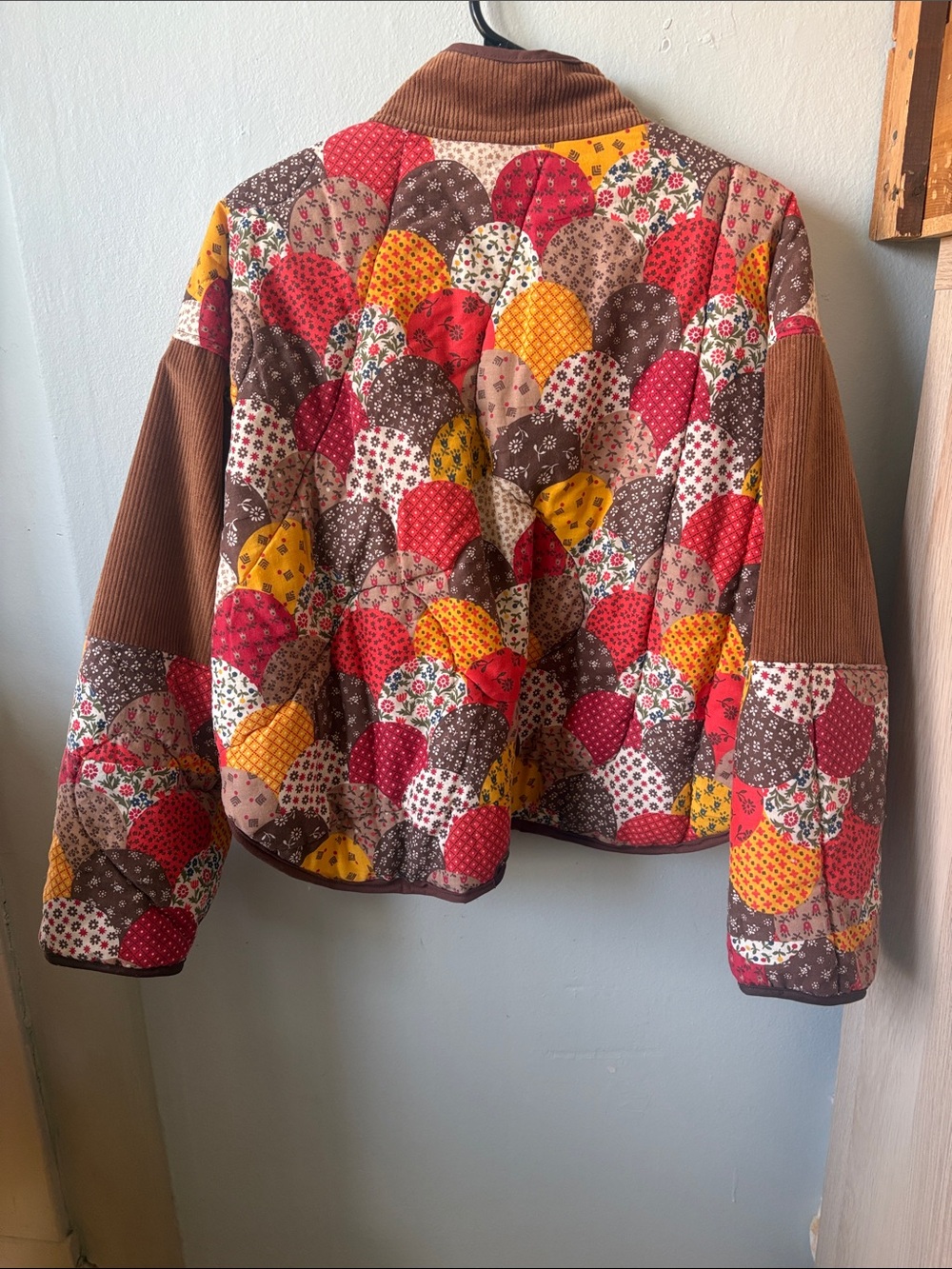 Source Unknown Patchwork Quilted Puffer Jacket - Brown Multicolor - Picture 4 of 10